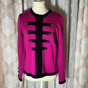 Horchow 100% Merino Wool Cardigan – Pink & Black – Size M – Made in Hong Kong